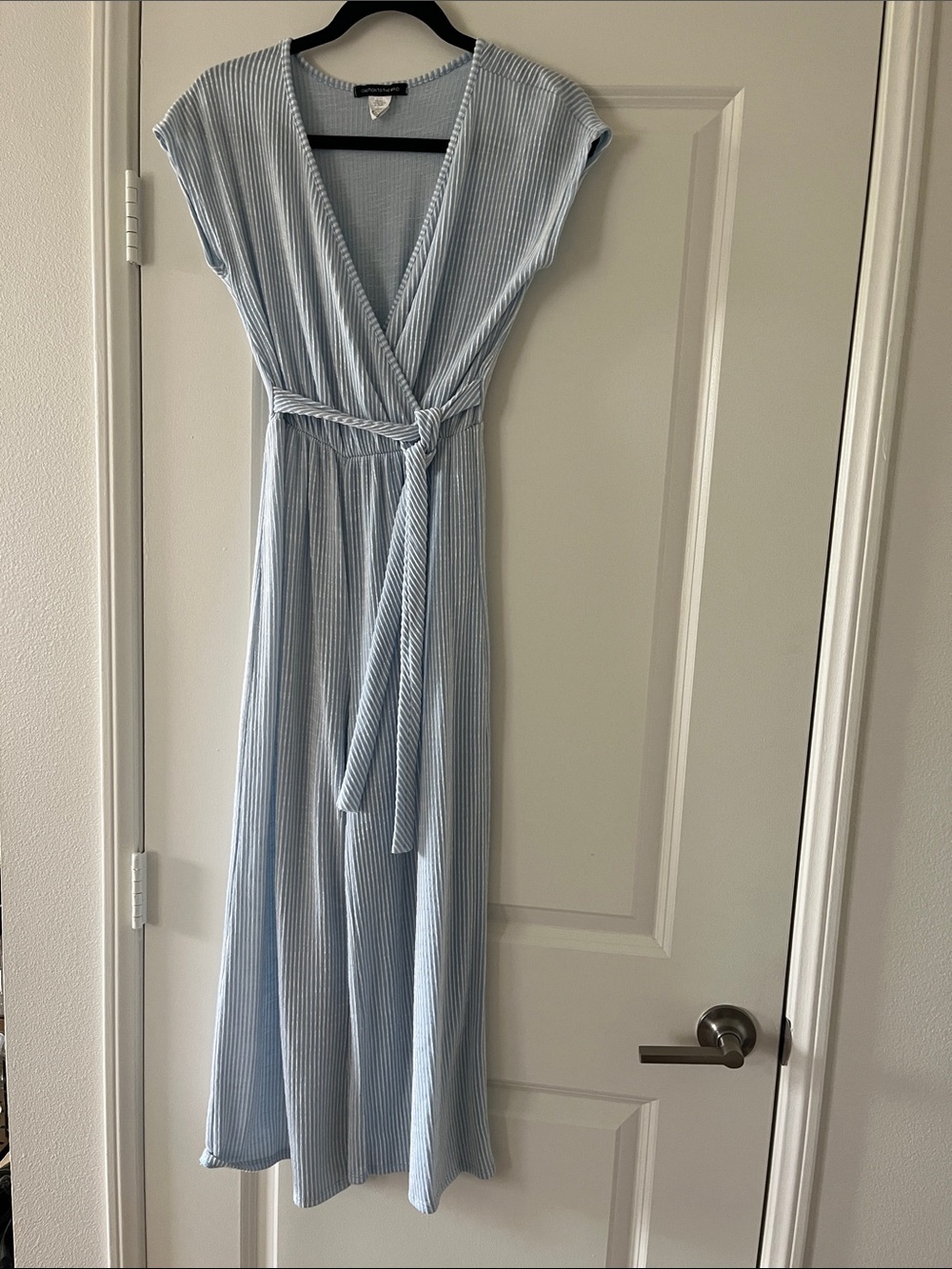 Light Blue Ribbed Wrap Maxi Jumpsuit